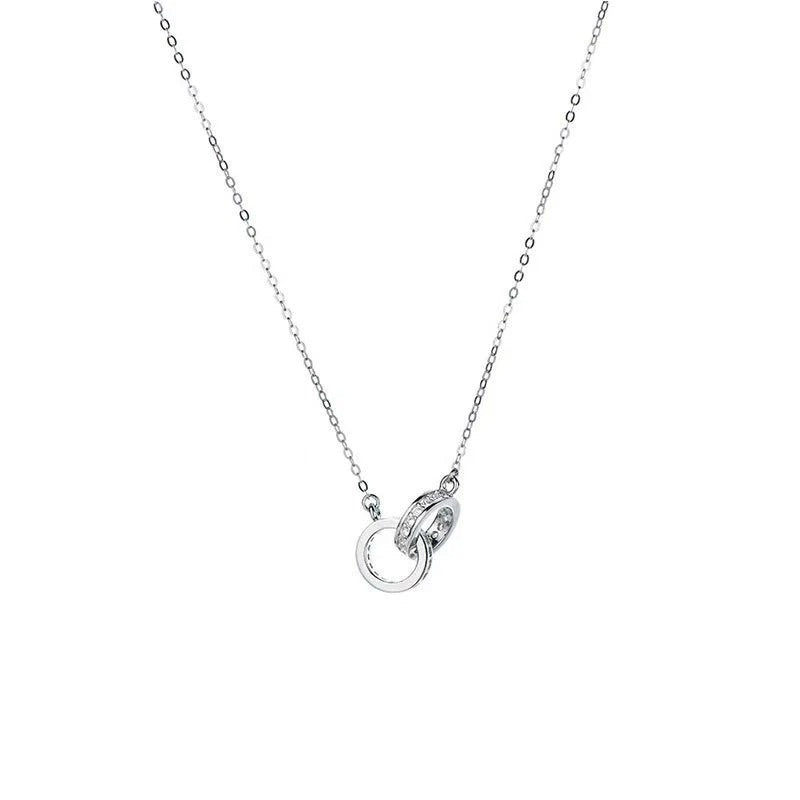 Double-circle Necklace In S925 Sterling Silver Minimalist Design