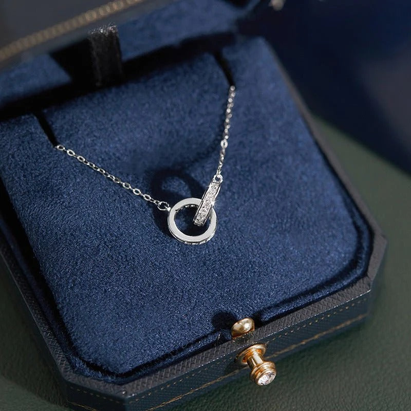 Double-circle Necklace In S925 Sterling Silver Minimalist Design