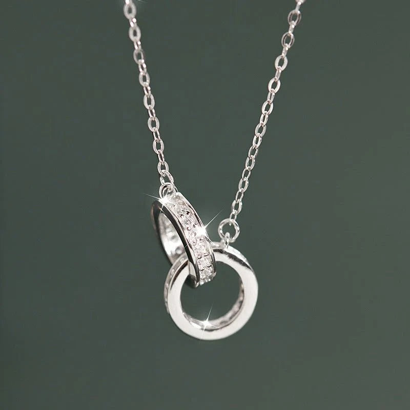 Double-circle Necklace In S925 Sterling Silver Minimalist Design