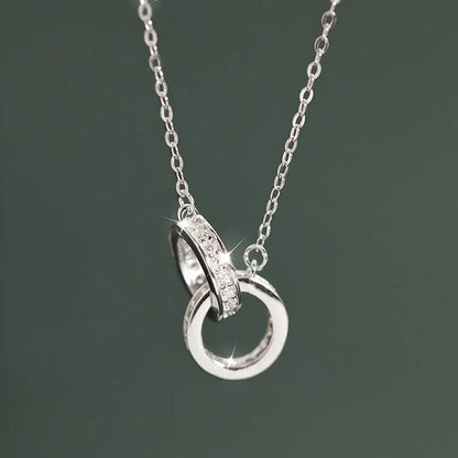 Double-circle Necklace In S925 Sterling Silver Minimalist Design